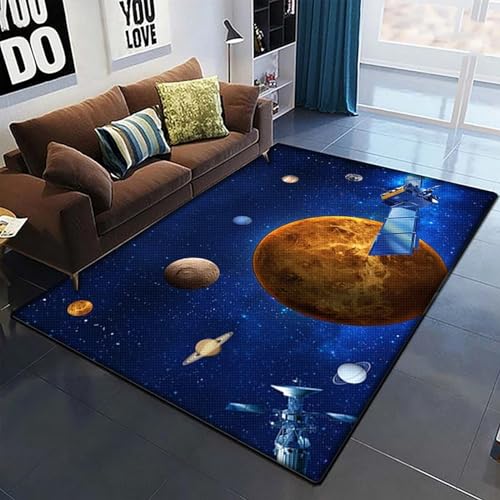 Teppich Wohnzimmer Teppich Kurzflor Modern Design Rutschfest Waschbar Teppich Für Schlafzimmer Bodenmatte Innen Und Außen Teppich Universum Galaxie Weltraum Sternenhimmel Blaue Landschaft 50 X -4R2D8G von Generic