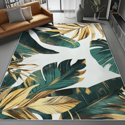 Teppich Wohnzimmer Tropischer Dschungel Blätter Texturen Thema, Grün Schmutzabweisend Flanell Waschbar Kinder Teppiche, 120 x 180 cm Personalisierte Dekor für Schlafzimmer Das BüRo von Generic