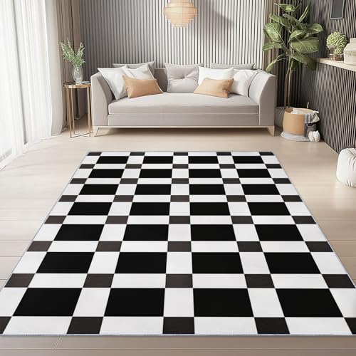 Teppich Wohnzimmer Waschbarer Klassisches Schachbrettmuster geometrisch Kurzflor rutschfest Schwarz Weiß Weiche Teppich Esszimmer und Außenbereich, In- und Outdoor 60 x 110 cm Teppich Wohnzimmer Waschbarer Klassisches Schachbrettmuster geometrisch Kurzflor rutschfest Schwarz Weiß Weiche Teppich Esszimmer und Außenbereich, In- und Outdoor 60 x 110 cm von Generic