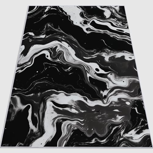 Teppich Wohnzimmer Waschbarer Marmor Schwarz-Weiß-abstrakte Kunst Kurzflor rutschfest Schwarz Weiß Weiche Teppich Esszimmer und Außenbereich, In- und Outdoor 60 x 110 cm Teppich Wohnzimmer Waschbarer Marmor Schwarz-Weiß-abstrakte Kunst Kurzflor rutschfest Schwarz Weiß Weiche Teppich Esszimmer und Außenbereich, In- und Outdoor 60 x 110 cm von Generic