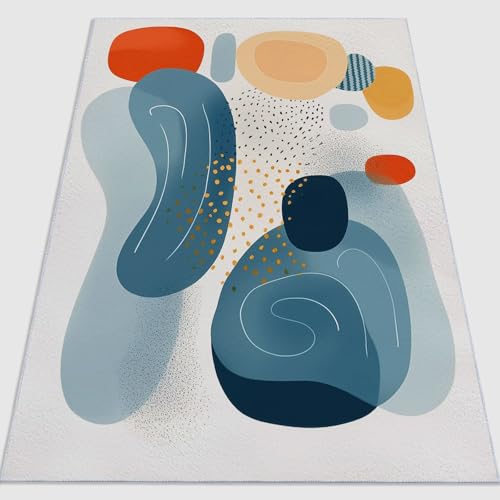 Teppich Wohnzimmer Waschbarer Moderne abstrakte Formen organische Formen Kurzflor rutschfest Blau Orange Weiche Teppich Esszimmer und Außenbereich, In- und Outdoor 60 x 110 cm Teppich Wohnzimmer Waschbarer Moderne abstrakte Formen organische Formen Kurzflor rutschfest Blau Orange Weiche Teppich Esszimmer und Außenbereich, In- und Outdoor 60 x 110 cm von Generic