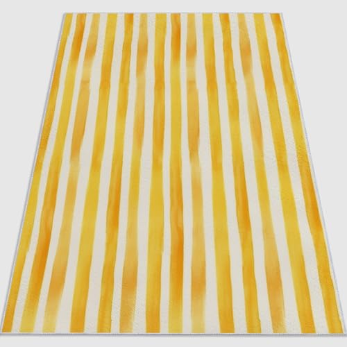 Teppich Wohnzimmer Waschbarer Streifen Aquarell Warmes Gelb Kurzflor rutschfest Gelb Weiß Weiche Teppich Esszimmer und Außenbereich, In- und Outdoor 120 x 180 cm Teppich Wohnzimmer Waschbarer Streifen Aquarell Warmes Gelb Kurzflor rutschfest Gelb Weiß Weiche Teppich Esszimmer und Außenbereich, In- und Outdoor 120 x 180 cm von Generic