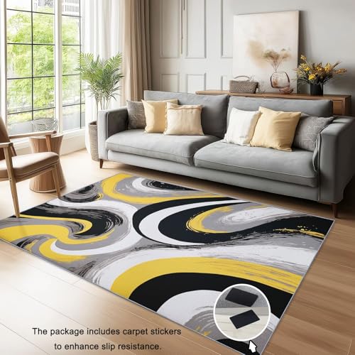 Teppich Wohnzimmer Waschbarer Wirbel Pinselstriche abstrakt Kurzflor rutschfest Gelb Schwarz Weiche Teppich Esszimmer und Außenbereich, In- und Outdoor 120 x 180 cm Teppich Wohnzimmer Waschbarer Wirbel Pinselstriche abstrakt Kurzflor rutschfest Gelb Schwarz Weiche Teppich Esszimmer und Außenbereich, In- und Outdoor 120 x 180 cm von Generic