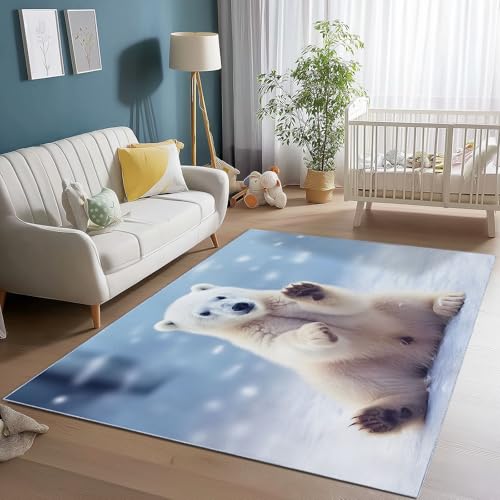 Teppich Wohnzimmer Weich Kurzflor Waschbar Natur Eisbären Tiere, 120 x 170 cm rutschfest Teppiche für Esszimmer Schlafzimmer Kinderzimmer Büro, Blau Weiß Teppich Wohnzimmer Weich Kurzflor Waschbar Natur Eisbären Tiere, 120 x 170 cm rutschfest Teppiche für Esszimmer Schlafzimmer Kinderzimmer Büro, Blau Weiß von Generic