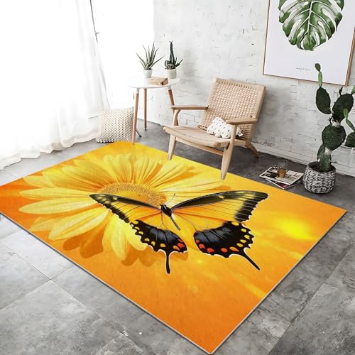 Teppich Wohnzimmer Weich Kurzflor Waschbar Schmetterling Natur Chrysantheme Pflanzen 120 x 170 cm Carpet mit Rutschfester Rückseite für Esszimmer Schlafzimmer Kinderzimmer Dekor, Gelb Schwarz Teppich Wohnzimmer Weich Kurzflor Waschbar Schmetterling Natur Chrysantheme Pflanzen 120 x 170 cm Carpet mit Rutschfester Rückseite für Esszimmer Schlafzimmer Kinderzimmer Dekor, Gelb Schwarz von Generic