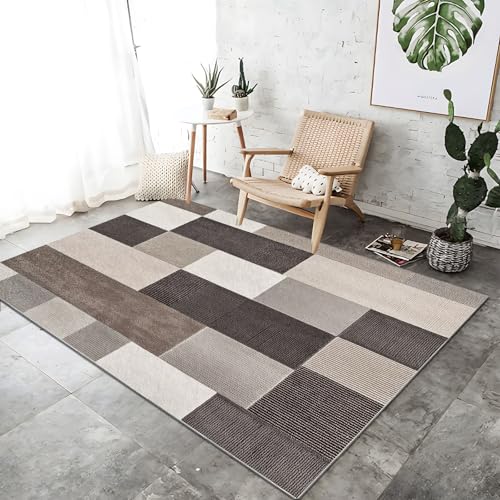 Teppich Wohnzimmer Weich Superfeiner Kaschmir Abstrakt Geometrisch Rechtecke Drucken, 140 x 200 cm Waschbarer rutschfest Bettvorleger Teppiche für Kinderzimmer Esszimmer, Khaki Teppich Wohnzimmer Weich Superfeiner Kaschmir Abstrakt Geometrisch Rechtecke Drucken, 140 x 200 cm Waschbarer rutschfest Bettvorleger Teppiche für Kinderzimmer Esszimmer, Khaki von Generic
