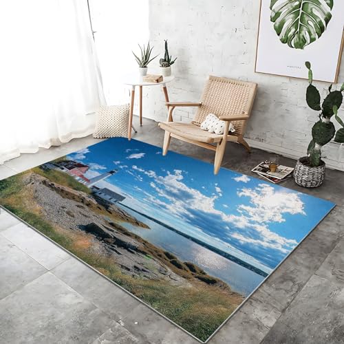 Teppich Wohnzimmer Weich Superfeiner Kaschmir Küste Natur Leuchtturm Drucken, 100 x 150 cm Waschbarer rutschfest Bettvorleger Teppiche für Kinderzimmer Esszimmer, Blau Teppich Wohnzimmer Weich Superfeiner Kaschmir Küste Natur Leuchtturm Drucken, 100 x 150 cm Waschbarer rutschfest Bettvorleger Teppiche für Kinderzimmer Esszimmer, Blau von Generic