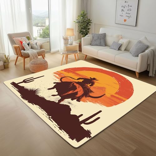 Teppich Wohnzimmer Western Cowboy Kaktus Waschbar Kurzflor Teppich Flauschiger Rutschfester Moderner Wüste Sonnenuntergang Landschaft Teppisch Schlafzimmer Esszimmer Weicher Bettvorleger 140x200cm Teppich Wohnzimmer Western Cowboy Kaktus Waschbar Kurzflor Teppich Flauschiger Rutschfester Moderner Wüste Sonnenuntergang Landschaft Teppisch Schlafzimmer Esszimmer Weicher Bettvorleger 140x200cm von Generic