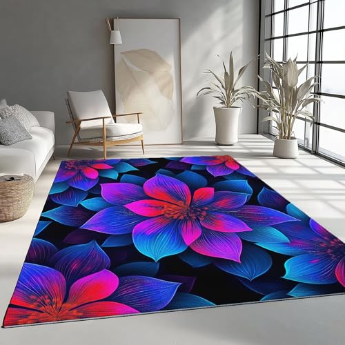 Teppich Wunderschöne Neonblumen Teppich WohnzimmerModerner Kurzflor Schlafzimmer Waschbar rutschfest Design 140 x 200 cm für Esszimmer Büro Bereich Dekor Schwarz Blau Lila Bunt Teppich Wunderschöne Neonblumen Teppich WohnzimmerModerner Kurzflor Schlafzimmer Waschbar rutschfest Design 140 x 200 cm für Esszimmer Büro Bereich Dekor Schwarz Blau Lila Bunt von Generic