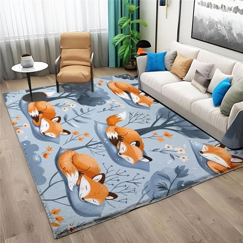 Teppich Wohnzimmer Kurzflor Cartoon Tier Fuchs Thema Schlafzimmer Flauschig Rechteckiger rutschfest Für Kinderzimmer Teppich Jungen Waschbar Fußmatte 120 X 170 cm, Multi Teppich Wohnzimmer Kurzflor Cartoon Tier Fuchs Thema Schlafzimmer Flauschig Rechteckiger rutschfest Für Kinderzimmer Teppich Jungen Waschbar Fußmatte 120 X 170 cm, Multi von Generic