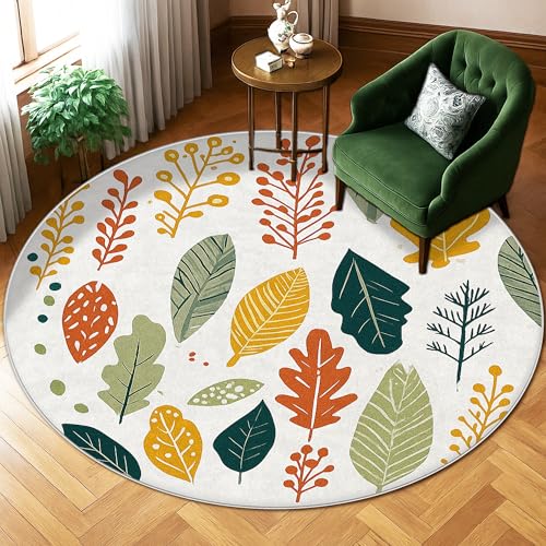 Teppich mit Blättern, Herbst-Natur, Beeren, Stiele, Herbstgrün, niedriger Flor, weich, rund, schmutzabweisend, Teppiche für Wohnzimmer, Schlafzimmer, neues Zuhause, Esszimmer, Dekoration, 1,8 x 1,8 m Teppich mit Blättern, Herbst-Natur, Beeren, Stiele, Herbstgrün, niedriger Flor, weich, rund, schmutzabweisend, Teppiche für Wohnzimmer, Schlafzimmer, neues Zuhause, Esszimmer, Dekoration, 1,8 x 1,8 m von Generic