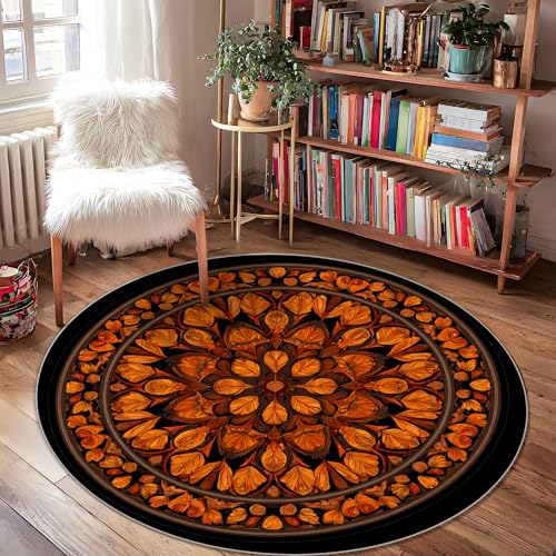 Teppich mit Blättern, traditionelles Blumenmuster, Herbst-Orange, rutschfeste Unterseite, für den Innenbereich, runder Überwurf, kein Ausfallen, Badezimmer, Eingangsbereich, Küche, Nachttisch Teppich mit Blättern, traditionelles Blumenmuster, Herbst-Orange, rutschfeste Unterseite, für den Innenbereich, runder Überwurf, kein Ausfallen, Badezimmer, Eingangsbereich, Küche, Nachttisch von Generic