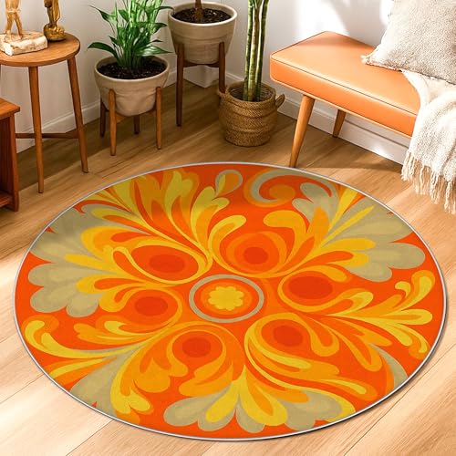 Teppich mit Blumenmotiv, Retro-Stil, böhmischer Wirbelkreis, Herbst, Orange, rutschfeste Unterseite, Fußmatte, Kreisdruck, Akzente, Teppich, Badezimmer, Tür, Eingang, Nachttisch, Dekoration, 91 x 90 Teppich mit Blumenmotiv, Retro-Stil, böhmischer Wirbelkreis, Herbst, Orange, rutschfeste Unterseite, Fußmatte, Kreisdruck, Akzente, Teppich, Badezimmer, Tür, Eingang, Nachttisch, Dekoration, 91 x 90 von Generic