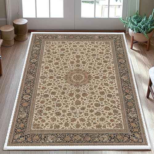 Teppich mit Blumenmuster, traditionell, elegant, kunstvolle Bordüre, kein Beige, niedriger Flor, für den Innenbereich, kein Ausfallen, für Badezimmer, Eingangsbereich, Nachttisch, Waschküche Teppich mit Blumenmuster, traditionell, elegant, kunstvolle Bordüre, kein Beige, niedriger Flor, für den Innenbereich, kein Ausfallen, für Badezimmer, Eingangsbereich, Nachttisch, Waschküche von Generic