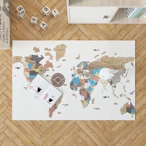Teppich mit Weltkarte, für Kinderzimmer, rutschfest und ohne Spuren, verschiedene Größen, Dekoration für den Innen- und Außenbereich (Weltkarte 2, 60 x 90 cm) von Generic