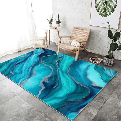 Teppich rutschfest Abstrakt Stein Textur Motiv, Blau Bedruckter Kurzflor Teppiche Wohnzimmer Schlafzimmer Wohnkultur Matte, 60 x 90 cm Waschbar Teppich von Generic