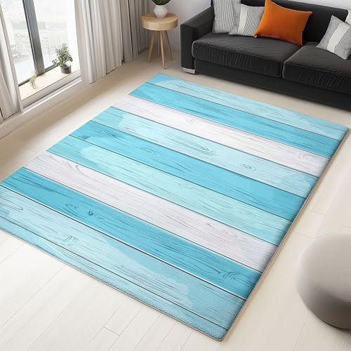 Teppich rutschfest Einfach Holzbretter Textur Motiv, Hellblau Bedruckter Kurzflor Teppiche Wohnzimmer Schlafzimmer Wohnkultur Matte, 120 x 170 cm Waschbar Teppich von Generic