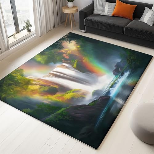 Teppich rutschfest Natur Wasserfall Regenbogen Motiv, Bunt Bedruckter Kurzflor Teppiche Wohnzimmer Schlafzimmer Wohnkultur Matte, 120 x 170 cm Waschbar Teppich Teppich rutschfest Natur Wasserfall Regenbogen Motiv, Bunt Bedruckter Kurzflor Teppiche Wohnzimmer Schlafzimmer Wohnkultur Matte, 120 x 170 cm Waschbar Teppich von Generic