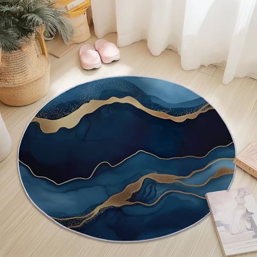 Teppiche Rund, Abstrakt Aquarell Wellenmuster Linien Druck Design, Blau Gold Teppich Schlafzimmer Flanell Flauschig Weich rutschfest Fußmatte Waschbar für Kinderzimmer, Durchmesser 120 cm Teppiche Rund, Abstrakt Aquarell Wellenmuster Linien Druck Design, Blau Gold Teppich Schlafzimmer Flanell Flauschig Weich rutschfest Fußmatte Waschbar für Kinderzimmer, Durchmesser 120 cm von Generic