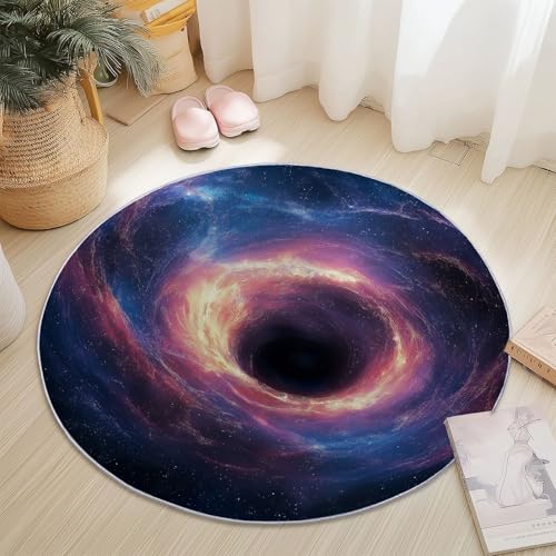 Teppiche Rund, Abstrakt Galaxie Weltraum Schwarzes Loch Druck Design, Mehrfarbig Teppich Schlafzimmer Flanell Flauschig Weich rutschfest Fußmatte Waschbar für Kinderzimmer, Durchmesser 160 cm von Generic