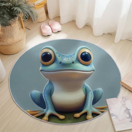 Teppiche Rund, Blaugrau Flanell Innenbereich Runder Teppich, Waschbarer rutschfest Teppich, Cartoon Niedlicher Frosch Design - fürs Wohnzimmer & Schlafzimmer (Durchmesser,80 cm) von Generic