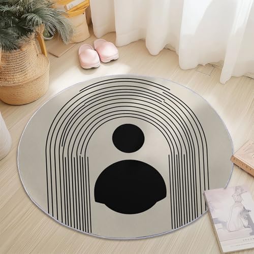 Teppiche Rund, Bohemian Schlicht Bögen Linien Druck Design, Schwarz Aprikose Teppich Schlafzimmer Flanell Flauschig Weich rutschfest Fußmatte Waschbar für Kinderzimmer, Durchmesser 100 cm von Generic