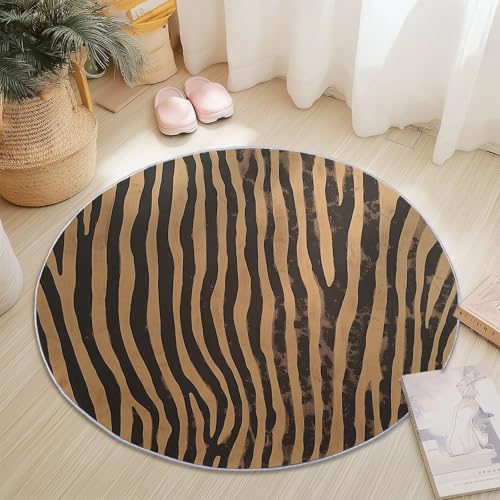 Teppiche Rund, Braunes Schwarz Flanell Innenbereich Runder Teppich, Waschbarer rutschfest Teppich, Animalprint Zebra Linien Design - fürs Wohnzimmer & Schlafzimmer (Durchmesser,60 cm) von Generic