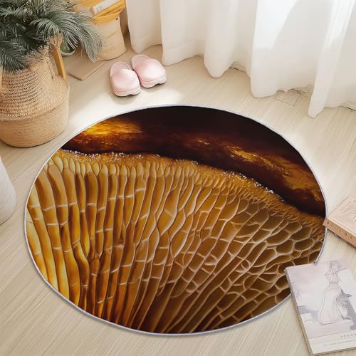 Teppiche Rund, Braunes Schwarz Flanell Innenbereich Runder Teppich, Waschbarer rutschfest Teppich, Nahaufnahme Pilz Falten Textur Design - fürs Wohnzimmer & Schlafzimmer (Durchmesser,180 cm) von Generic