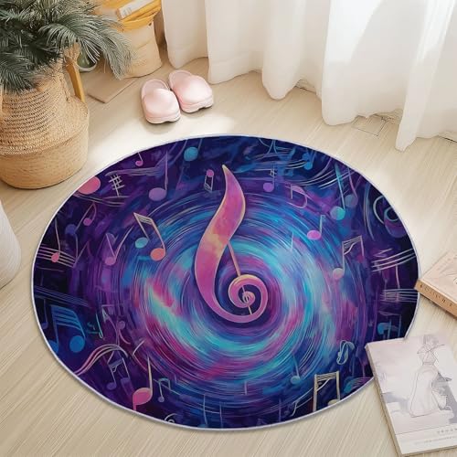 Teppiche Rund, Bunt Flanell Innenbereich Runder Teppich, Waschbarer rutschfest Teppich, Abstrakt Musikelemente Noten Streifen Design - fürs Wohnzimmer & Schlafzimmer (Durchmesser,120 cm) von Generic