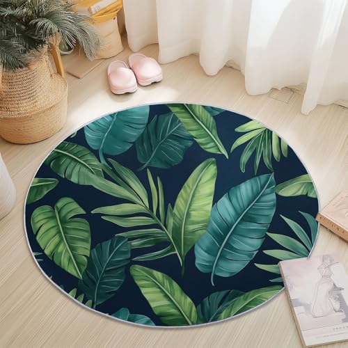 Teppiche Rund, Bunt Flanell Innenbereich Runder Teppich, Waschbarer rutschfest Teppich, Aquarell Blätter Palmblätter Textur Design - fürs Wohnzimmer & Schlafzimmer (Durchmesser,80 cm) von Generic
