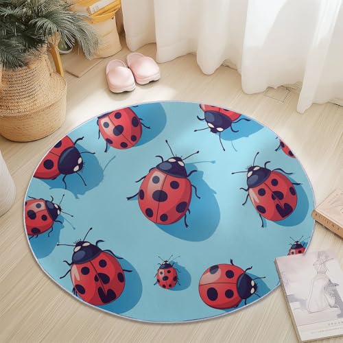 Teppiche Rund, Bunt Flanell Innenbereich Runder Teppich, Waschbarer rutschfest Teppich, Cartoon Niedlich Marienkäfer Design - fürs Wohnzimmer & Schlafzimmer (Durchmesser,80 cm) von Generic