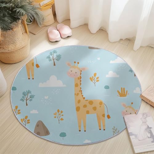 Teppiche Rund, Bunt Flanell Innenbereich Runder Teppich, Waschbarer rutschfest Teppich, Cartoon Niedlich Tiere Giraffe Design - fürs Wohnzimmer & Schlafzimmer (Durchmesser,180 cm) von Generic