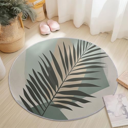 Teppiche Rund, Bunt Flanell Innenbereich Runder Teppich, Waschbarer rutschfest Teppich, Einfach Geometrisch Palmblätter Design - fürs Wohnzimmer & Schlafzimmer (Durchmesser,60 cm) von Generic