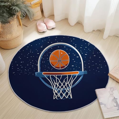 Teppiche Rund, Bunt Flanell Innenbereich Runder Teppich, Waschbarer rutschfest Teppich, Einfach Sport Korb Design - fürs Wohnzimmer & Schlafzimmer (Durchmesser,100 cm) von Generic