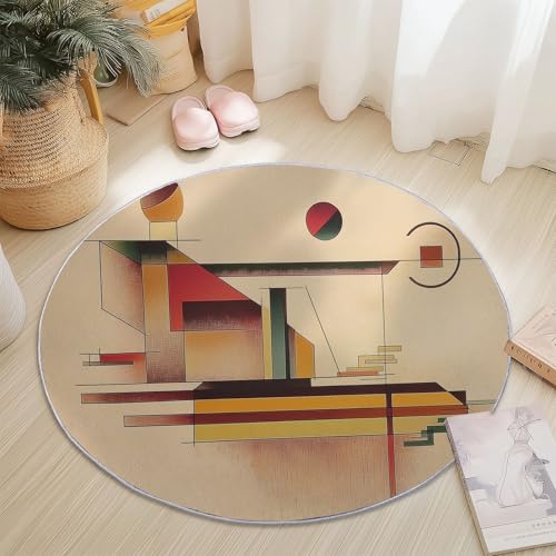 Teppiche Rund, Bunt Flanell Innenbereich Runder Teppich, Waschbarer rutschfest Teppich, Geometrisch Linien Abstrakt Design - fürs Wohnzimmer & Schlafzimmer (Durchmesser,60 cm) von Generic