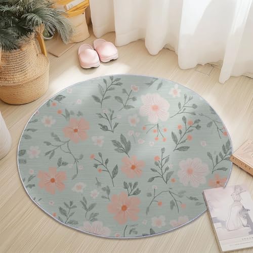 Teppiche Rund, Bunt Flanell Innenbereich Runder Teppich, Waschbarer rutschfest Teppich, Idyllisch Blumen Niedlich Design - fürs Wohnzimmer & Schlafzimmer (Durchmesser,80 cm) von Generic