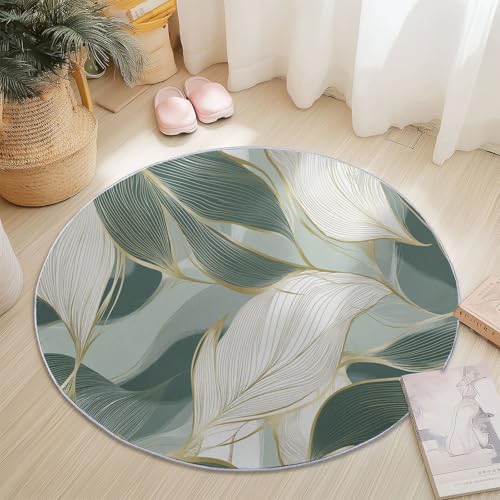 Teppiche Rund, Bunt Flanell Innenbereich Runder Teppich, Waschbarer rutschfest Teppich, Modern Elegant Blätter Textur Design - fürs Wohnzimmer & Schlafzimmer (Durchmesser,140 cm) von Generic