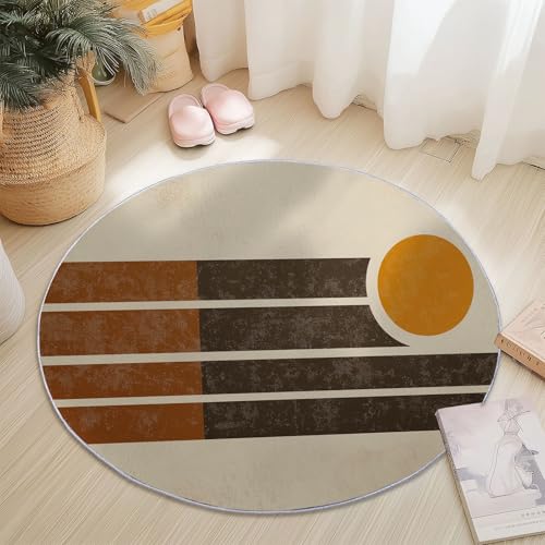 Teppiche Rund, Bunt Flanell Innenbereich Runder Teppich, Waschbarer rutschfest Teppich, Retro Modern Poster Kreise Design - fürs Wohnzimmer & Schlafzimmer (Durchmesser,100 cm) von Generic