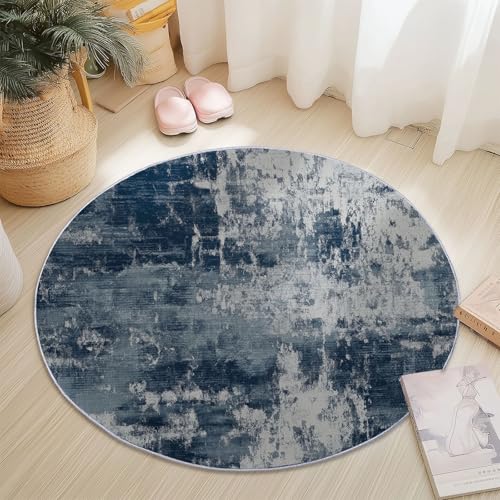 Teppiche Rund, Dunkelblau Grau Flanell Innenbereich Runder Teppich, Waschbarer rutschfest Teppich, Modern Abstrakt Textur Design - fürs Wohnzimmer & Schlafzimmer (Durchmesser,100 cm) von Generic
