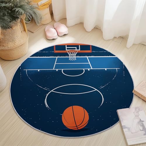 Teppiche Rund, Einfach Sport Basketball Basketballplatz Druck Design, Mehrfarbig Teppich Schlafzimmer Flanell Flauschig Weich rutschfest Fußmatte Waschbar für Kinderzimmer, Durchmesser 100 cm Teppiche Rund, Einfach Sport Basketball Basketballplatz Druck Design, Mehrfarbig Teppich Schlafzimmer Flanell Flauschig Weich rutschfest Fußmatte Waschbar für Kinderzimmer, Durchmesser 100 cm von Generic