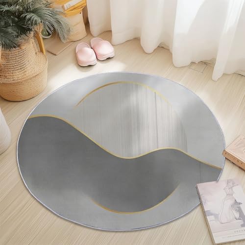 Teppiche Rund, Gold Grau Flanell Innenbereich Runder Teppich, Waschbarer rutschfest Teppich, Einfach Abstrakt Aquarell Texturen Design - fürs Wohnzimmer & Schlafzimmer (Durchmesser,80 cm) von Generic