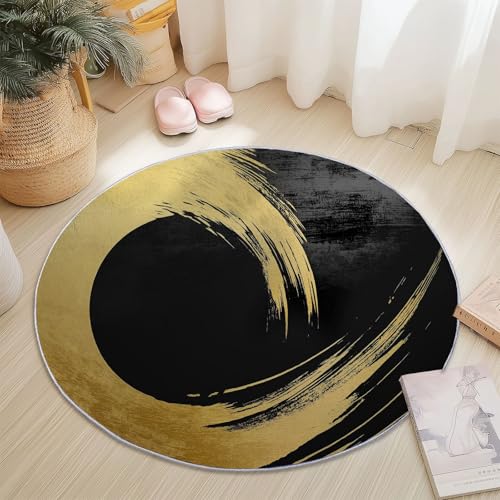 Teppiche Rund, Gold Schwarz Flanell Innenbereich Runder Teppich, Waschbarer rutschfest Teppich, Abstrakt Einfach Textur Design - fürs Wohnzimmer & Schlafzimmer (Durchmesser,80 cm) von Generic