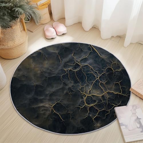 Teppiche Rund, Gold Schwarz Flanell Innenbereich Runder Teppich, Waschbarer rutschfest Teppich, Einfach Textur Linien Design - fürs Wohnzimmer & Schlafzimmer (Durchmesser,180 cm) von Generic