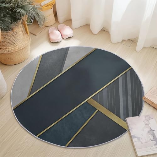 Teppiche Rund, Grau Flanell Innenbereich Runder Teppich, Waschbarer rutschfest Teppich, Abstrakt Modern Geometrisch Design - fürs Wohnzimmer & Schlafzimmer (Durchmesser,120 cm) von Generic