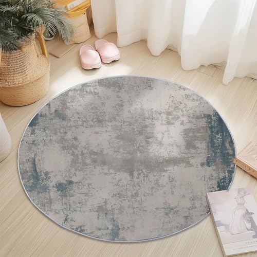 Teppiche Rund, Grau Flanell Innenbereich Runder Teppich, Waschbarer rutschfest Teppich, Shabby Chic Textur Design - fürs Wohnzimmer & Schlafzimmer (Durchmesser,100 cm) von Generic
