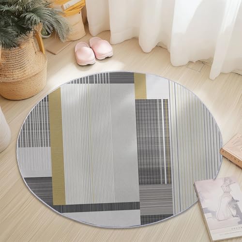 Teppiche Rund, Hellgrau Weiß Flanell Innenbereich Runder Teppich, Waschbarer rutschfest Teppich, Modern Streifen Linien Design - fürs Wohnzimmer & Schlafzimmer (Durchmesser,100 cm) von Generic