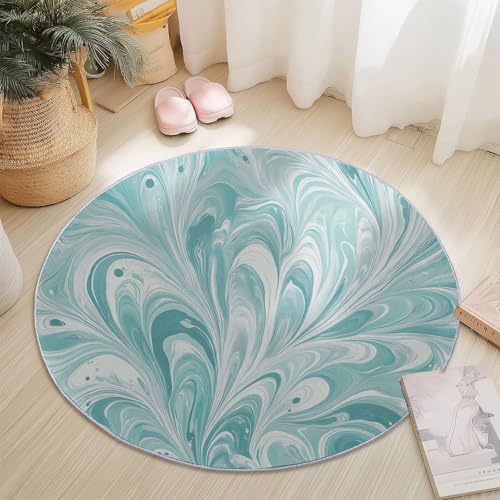 Teppiche Rund, Hellgrün Weiß Flanell Innenbereich Runder Teppich, Waschbarer rutschfest Teppich, Abstrakt Marmor Linien Design - fürs Wohnzimmer & Schlafzimmer (Durchmesser,100 cm) von Generic