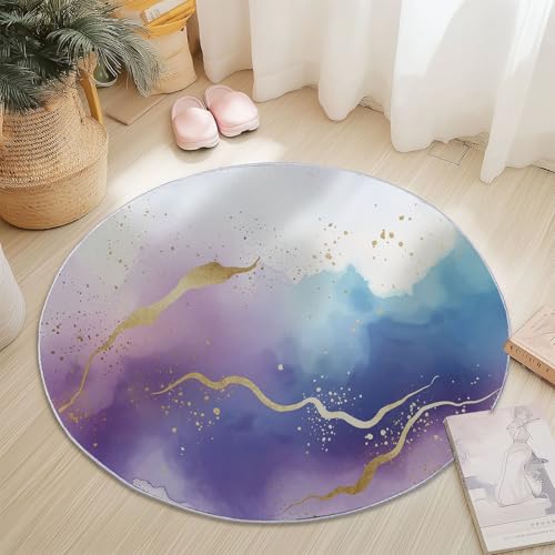 Teppiche Rund, Lila Blau Flanell Innenbereich Runder Teppich, Waschbarer rutschfest Teppich, Abstrakt Aquarell Marmor Streifen Design - fürs Wohnzimmer & Schlafzimmer (Durchmesser,100 cm) von Generic