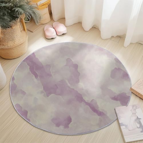 Teppiche Rund, Lila Rosa Flanell Innenbereich Runder Teppich, Waschbarer rutschfest Teppich, Aquarell Wisch Marmor Design - fürs Wohnzimmer & Schlafzimmer (Durchmesser,100 cm) von Generic