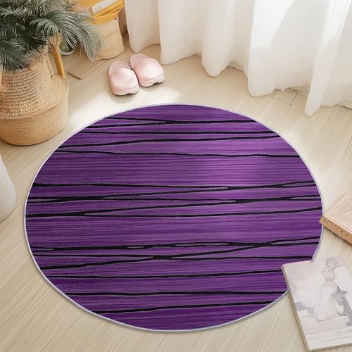 Teppiche Rund, Lila Schwarz Flanell Innenbereich Runder Teppich, Waschbarer rutschfest Teppich, Tusche Linien Texturen Design - fürs Wohnzimmer & Schlafzimmer (Durchmesser,100 cm) von Generic